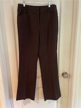 Studio Brown Pinstripe Boot-Cut Dress Pants